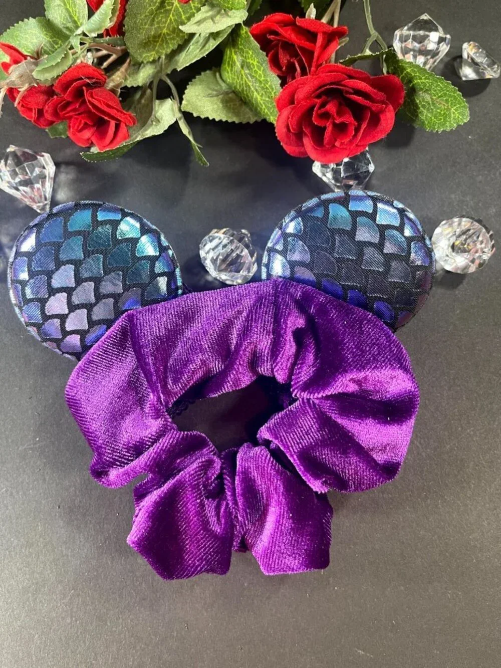 Minnie Mouse Ears Hair Scrunchies Mermaid Velvet Hair Rubber Band Sequins Hair